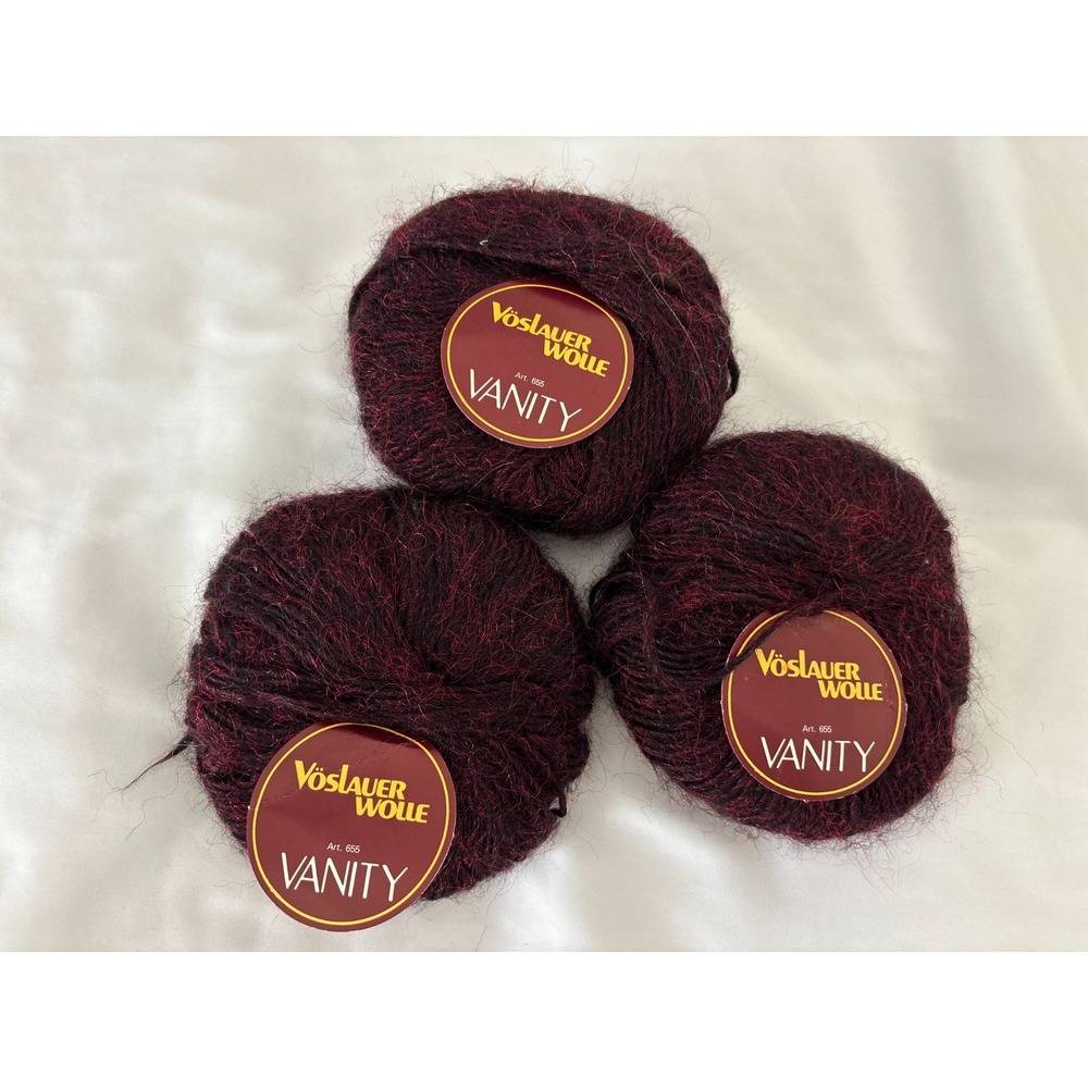 3 Voslauer Wolle Vanity Knitting Yarn Burgundy 50G Skeins Metallic Austrian